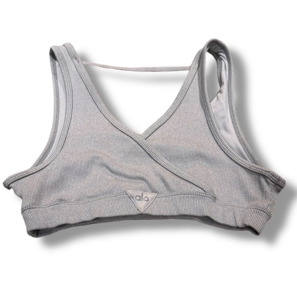 Alo Yoga Togetherness Ribbed Sports‎ Bra Gray Medium Yoga Stretchy Moisture-Wick
